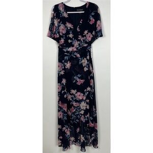 Jessica Howard NWT Floral Maxi Dress Flutter Sleeve Tie Back Navy Size 12